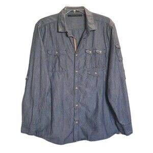 Chambray Roll Tab Long Sleeve Lightweight Denim Button Down Shirt Sean John 2XL